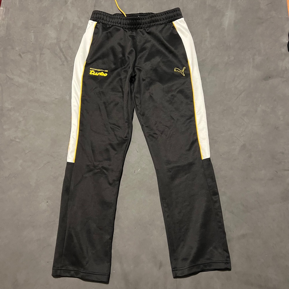 Puma Porsche Legacy Turbo Track Pants Mens Medium Black Yellow White Side Stripe